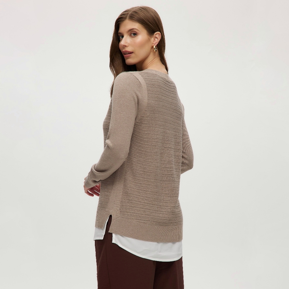Beige Knit Layered Look Sweater
